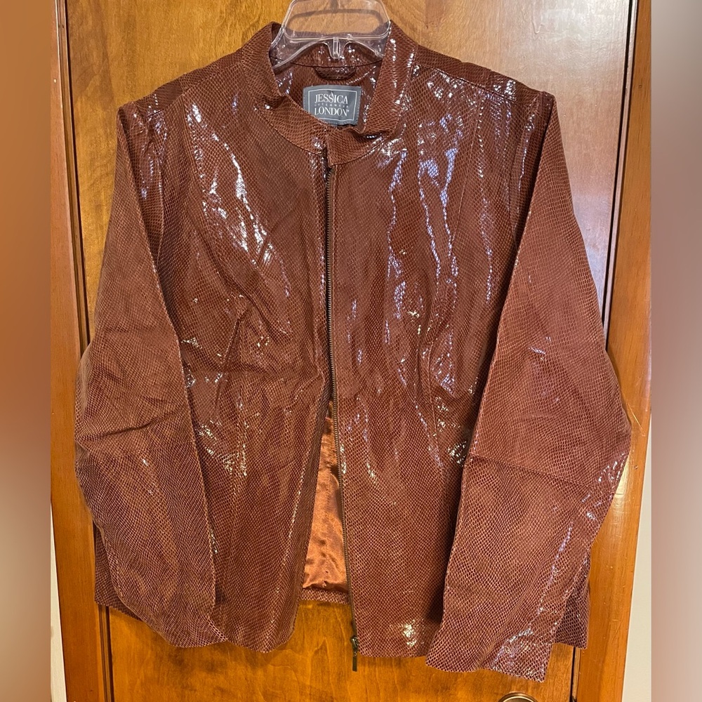 Jessica London Size 22W Brown Leather Jacket